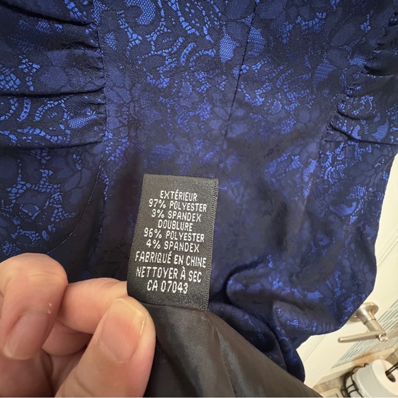 Adrianna Papell Navy Blue Lace Sheath Dress | V-Neck Ruched Sz 10 Wedding - Picture 13 of 13